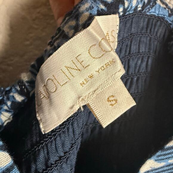 Caroline Constas Blue Printed 3/4 Sleeve V-Neck Long Dress Size Small - Picture 9 of 9